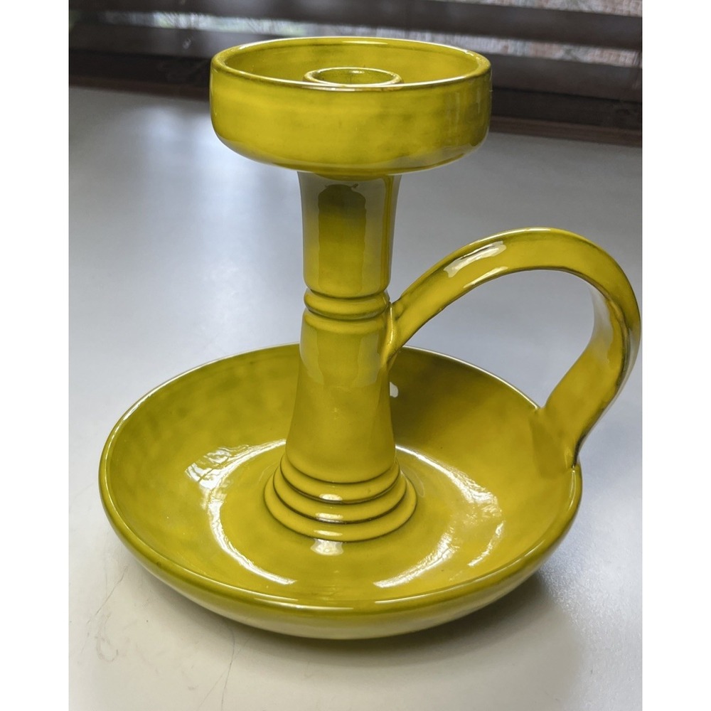Bitossi Aldo Londi Etruscan Glaze Yellow Large MCM Italy Pottery Candle Holder